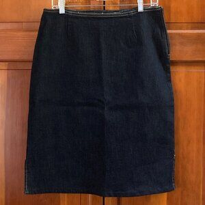 Boutique Denim Pencil Skirt with side zipper and side slits - dark blue - 10/12